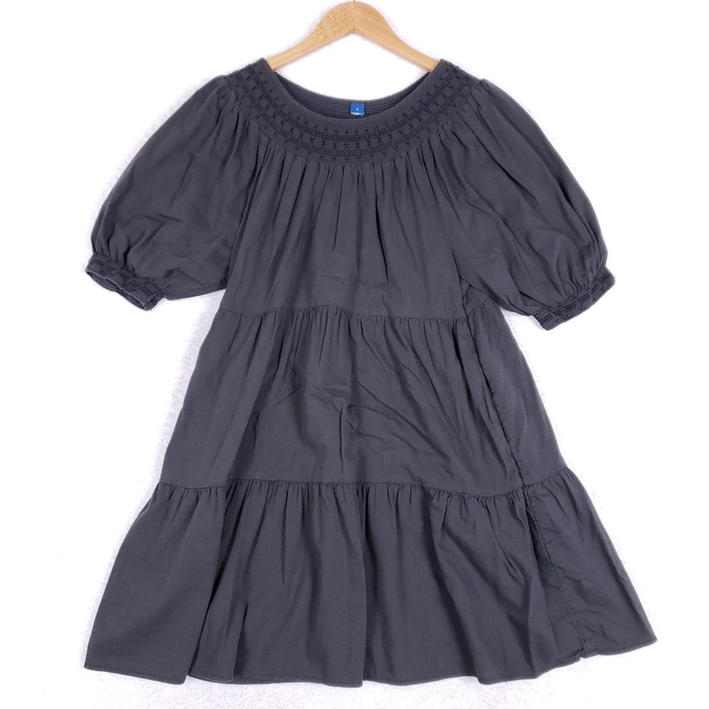 Old‎ Navy Gray Smocked Puff Sleeve Tiered Dress Small Cottagecore Bohemian